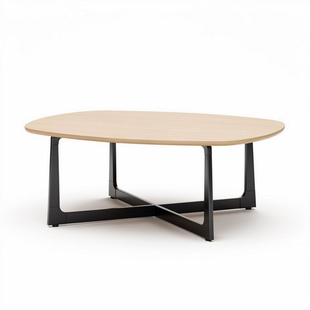 Mesa de centro ovalada em madeira e metal 150 x 75 x 45cm