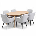 Mesa oval em madeira com 6 cadeiras em tecido cinza 150 x 90 x 75cm