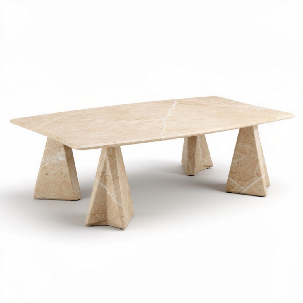 Mesa de centro retangular em mármore bege 200 x 100 x 75cm