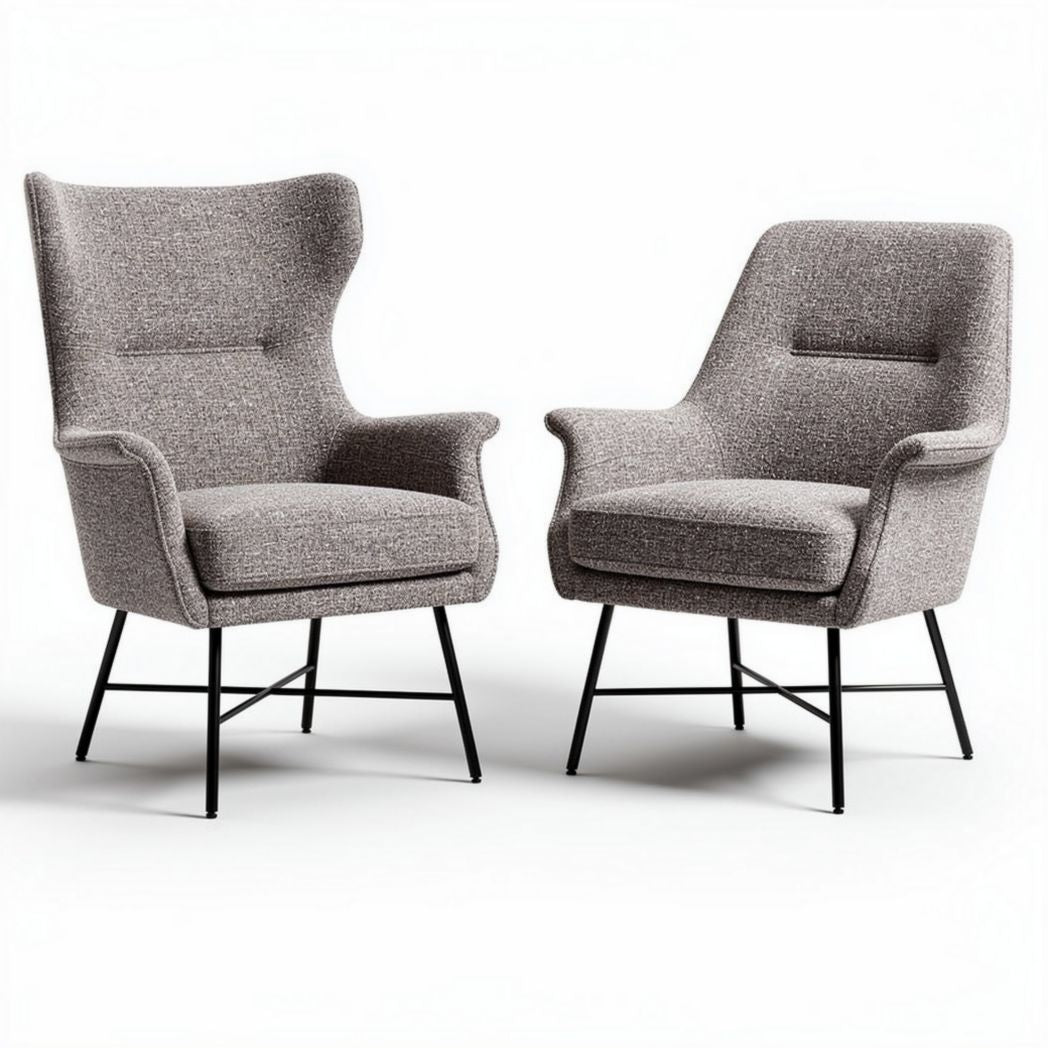 Cadeiras de lounge de tecido cinza com estrutura metálica 80 x 70 x 90cm