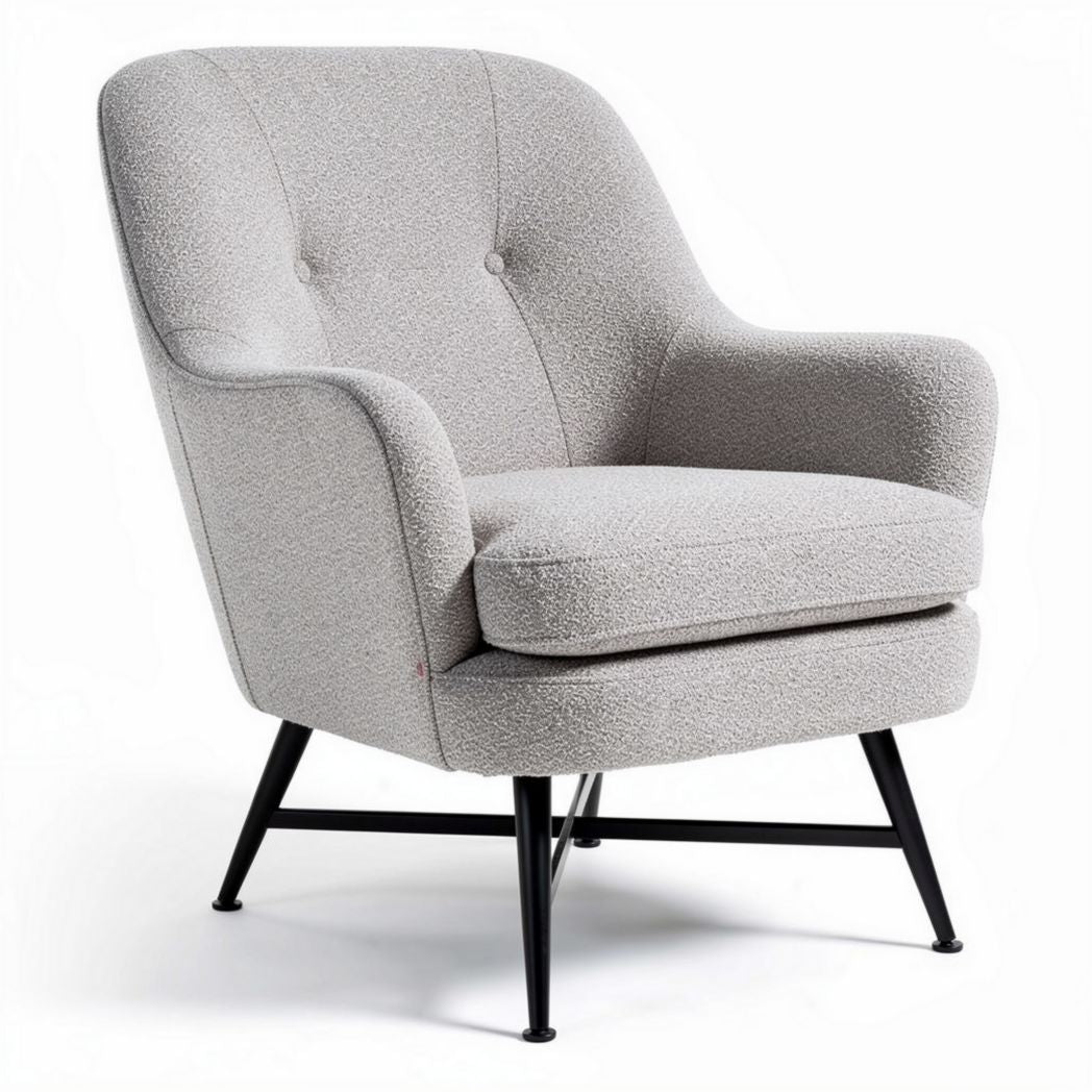 Cadeira de design moderno em tecido cinza claro com pés de metal 85 x 80 x 80cm